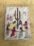 De Grazia Ceramic Tile Dancing Dancers Saguaro Cactus Southwestern Art Native. Fixed Price $25.00.