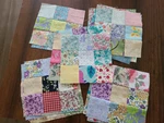 Set 20 Nine 9 Patch Quilt Blocks Sized 6.5" Square Pink Green Yellow Cotton. Fixed Price $16.50.