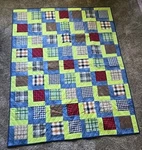 Patchwork Handmade Thin Quilt Squares Front Teddy Bears Jeans Pocket Back Vicki. Fixed Price $50.00.