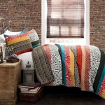 Boho Stripe Reversible Cotton Quilt 3-PIECE Set, Full/ Queen, Turquoise & Tanger. Fixed Price $135.99.