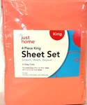 Just Home 4 Piece King Sheet Set Coral Deep Pockets Nib. Fixed Price $45.60.