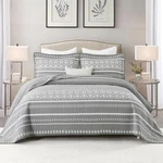 Queen Set 100% Cotton Boho Quilt,grey Bohemian Striped Pattern Be.... Fixed Price $134.26.