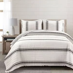 Lush Decor Quilt Set Cotton Blend Stripe Shiplap Beam Farmhouse, Black, King. Fixed Price $49.99.