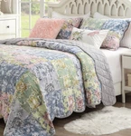 Emma Floral 3P Queen Quilt Set : Country Cottage Pink Blue Green Grey Reversible. Fixed Price $99.45.