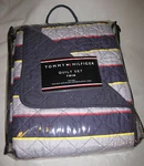 Twin - Tommy Hilfiger Bromley Navy, Gray Striped Sham & Quilt Set. Fixed Price $89.99.