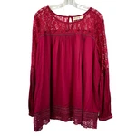 Collections Etc Women Lace Pullover Top Raspberry Size Xl Keyhole. Fixed Price $7.00.