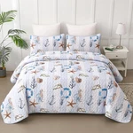 Coastal Set Queen Size - 3 Pcs Summer Nautical Beach Theme Quilted Blanket. Fixed Price $62.99.