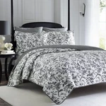 Laura Ashley Black Floral Cotton Reversible Quilt,bedspread Set /twin. Fixed Price $108.60.