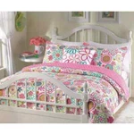 Beautiful Cozy Chic Blue Pink Aqua White Green Flower Polka Dot Girls Quilt Set. Fixed Price $116.32.