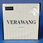 Vera Wang Queen Sheet Set 100% Cotton White Striped Luxury Sateen Satin Weave. Fixed Price $53.99.