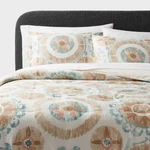 Threshold Comforter Set Cotton Sateen Suzani Boho, Ivory/light Teal Blue, King. Fixed Price $33.99.