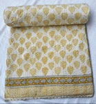 Leaf Print Queen Kantha Quilt Handmade Throw Blanket Reversible Gudari Yellow. Fixed Price $98.99.