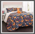 Lush Decor Pixie Fox Reversible Quilt Set, 4 Piece Twin, Navy. Fixed Price $49.99.