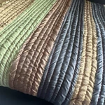 Pier 1 Quilt Full Queen Satin Channel Stitch Green Bronze Stripe Boho 90X87. Fixed Price $49.00.