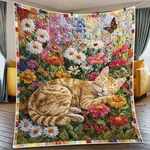 Floral Sleeping Cat Quilt Blanket Cute Mom Gift Cozy Garden Home Decor Art. Fixed Price $43.55.