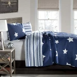 Star Quilt Reversible 2 Piece Pattern Striped Bedding Set With Pillow Sham Twin. Fixed Price $58.97.