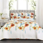 3 Piece Percy Bloom Quilt Set Full/queen Tangerine/blue. Fixed Price $42.15.