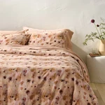 King Heavyweight Linen Blend Duvet Cover And Sham Set Pressed Floral Print. Fixed Price $68.99.