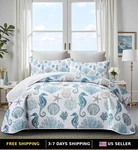 King Size Coastal Quilt Set With 2 Shams - Nautical Beach Theme Bedding. Fixed Price $98.98.