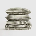 Nwt Quince European Linen King Cal Duvet Cover Set Olive Gingham Msrp $220. Fixed Price $124.99.