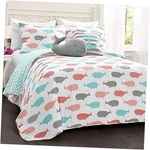 Whale Kids Reversible 4 Piece Quilt Bedding Set With Sham And Twin Pink & Aqua. Fixed Price $64.80.