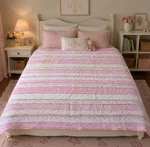 Pottery Barn Kids Pink Floral Stripe Full Queen Quilt Cottagecore Bedding. Fixed Price $79.99.