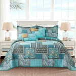 Chic Teal Floral Oversized King Quilt Set - 3 Piece Bedding For Farmhouse Style. Fixed Price $140.99.
