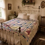 Vtg 1940S Applique 63X80 Hand Quilted Basket Cottage Feedsack Style Usa. Fixed Price $299.00.