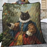 Royal Black Cat Quilt Blanket, Renaissance Art Bedding, Baroque. Fixed Price $77.70.