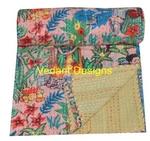 Indian Women Garden Floral Print Kantha Quilt Palm Tree Bedcover Throw Bedspread. Fixed Price $91.68.