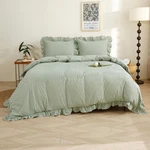 Taupe/white Plaid Ruffle Duvet Cover Queen Size, Washed Cotton. Fixed Price $75.99.