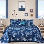 Coastal King Size Set 3 Pcs, Summer Blue Beach Theme With Pillowcas. Fixed Price $62.40.