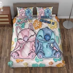 Personalized Cute Stitch & Angel Sleeping Hibiscus Flowers Quilt Bed Set. Fixed Price $67.50.