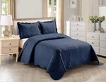Elegant Vintage Floral Quilted Bedspread Set, Navy Blue, King/cal. Fixed Price $37.35.