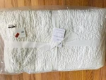Pottery Barn Belgian Flax Floral Stitch Quilt Classic Ivory Queen 2 Std Shams 3P. Fixed Price $299.00.