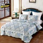 Blue Floral Patchwork Quilt Set, Full Queen Size 3 Piece Bedding With 2 Pi... Fixed Price $52.87.