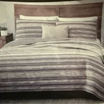 Frye Gray & White Striped Queen Quilt Comforter Pillow Sham 3 Piece Set. Fixed Price $55.25.