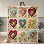 Valentine Heart Blanket, Romantic Floral Quilt, Love Gift For Couples Her. Fixed Price $31.56.