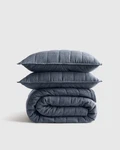 Nwt Quince Full Queen European Linen Box Quilt Set Nightfall Blue Read!!. Fixed Price $129.00.