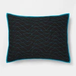 Set Of 3 Pillowfort Triangle Stitch Shams Black Blue Standard 20 X 26. Fixed Price $15.74.