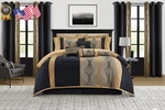 Stratford Park Elegant Black And Gold Comforter Set King Size STRIPED,15 Pie. Fixed Price $216.59.