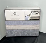 Hotel Collection Full/queen Comforter Cover Blue White Grey Stripe Linen/cotton. Fixed Price $225.00.