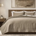 Stone Taupe Channel Stitch 100% Cotton Quilt Set, 3-PIECE Queen Bedding. Fixed Price $183.99.