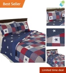 Reversible Twin Quilt Set With Stars And Plaid 2-PIECE Americana Design. Fixed Price $45.87.