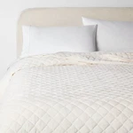 King Luxe Diamond Stitch Velvet Quilt Ivory - Threshold. Fixed Price $33.99.