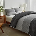 Boho Striped Quilt Set King Size, 3 Pcs Grey And White Reversible Bedspread, Bru. Fixed Price $67.99.