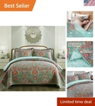 Reversible King Cotton Quilt Set With European Floral Design - Luxurious Comfort. Fixed Price $79.79.