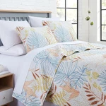 Coastal Queen Quilt Set Tropical Leaf Island Beachy Botanical Shabby Chic 3PIECE. Fixed Price $89.95.