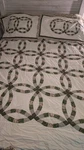Vtg Keeco Double Wedding Ring Quilt, Reversible Green Flowers W/shams. Fixed Price $125.00.