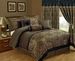 Chezmoi Collection Lisbon 7-PIECE Black/gold Jacquard Floral Comforter Set. Fixed Price $124.99.
